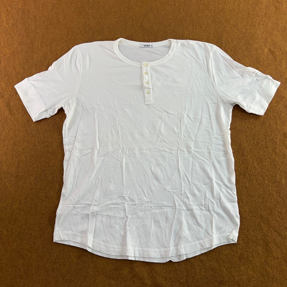 Buck Mason Mens XL White Cotton Short Sleeve Henley BM178 Shirt
